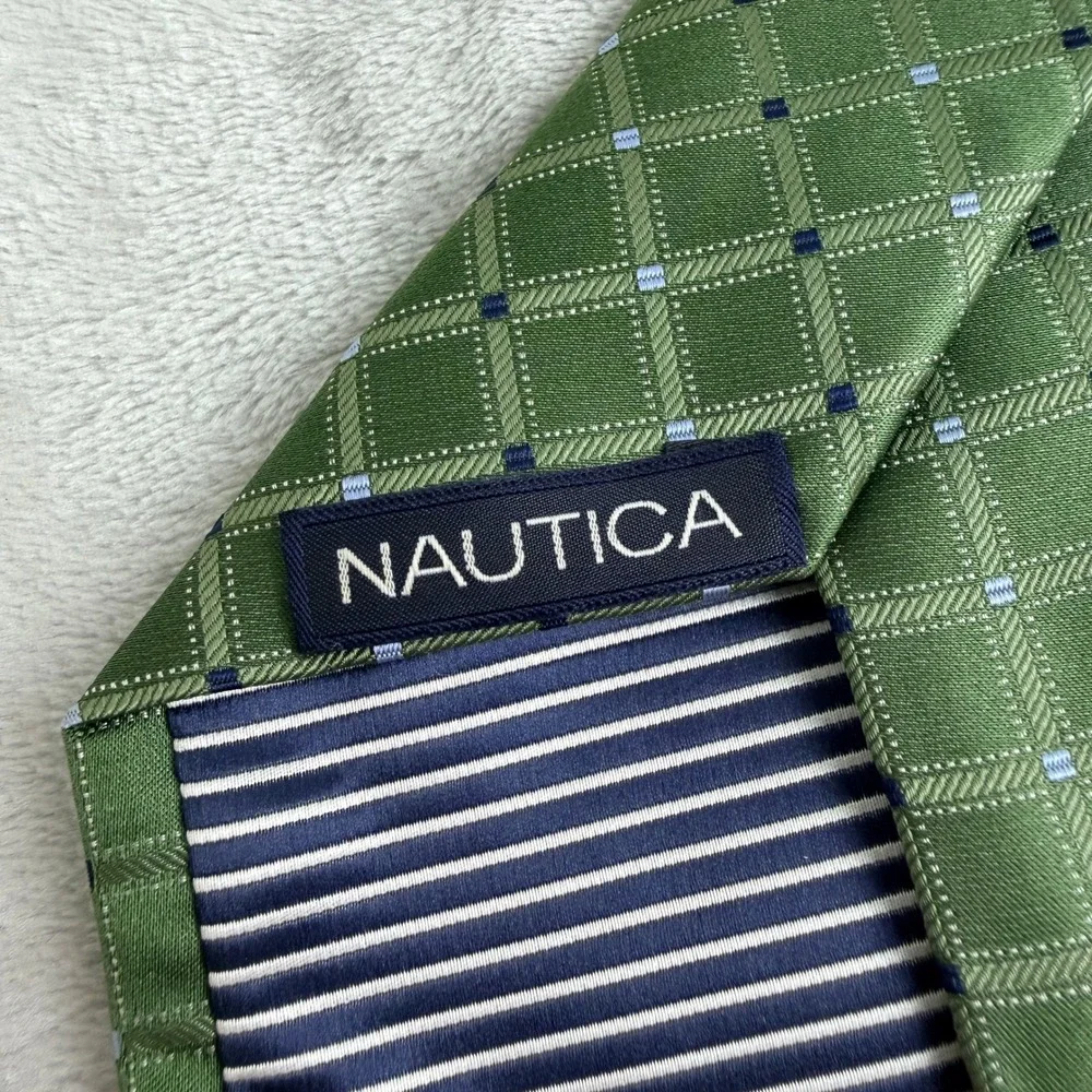 Nautica Mens Green‎ Plaid Check Silk Necktie
